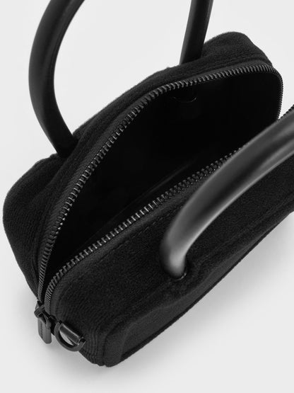 CHARLES & KEITH Value | Perline Boxy Top Handle Bag With Floral Appliques - Jet Black
