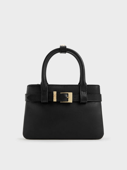 CHARLES & KEITH Classic | Jody Leather Belted Tote Bag - Black