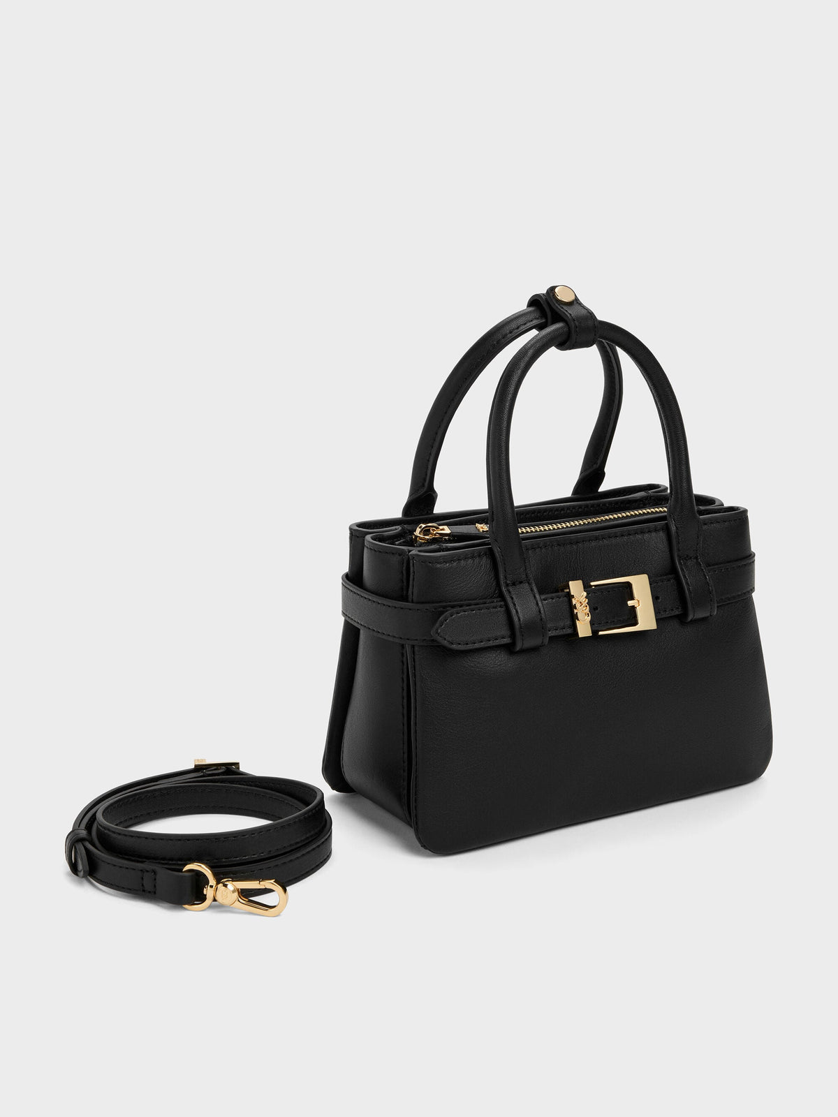 CHARLES & KEITH Classic | Jody Leather Belted Tote Bag - Black