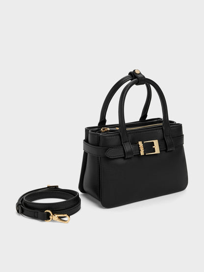 CHARLES & KEITH Classic | Jody Leather Belted Tote Bag - Black