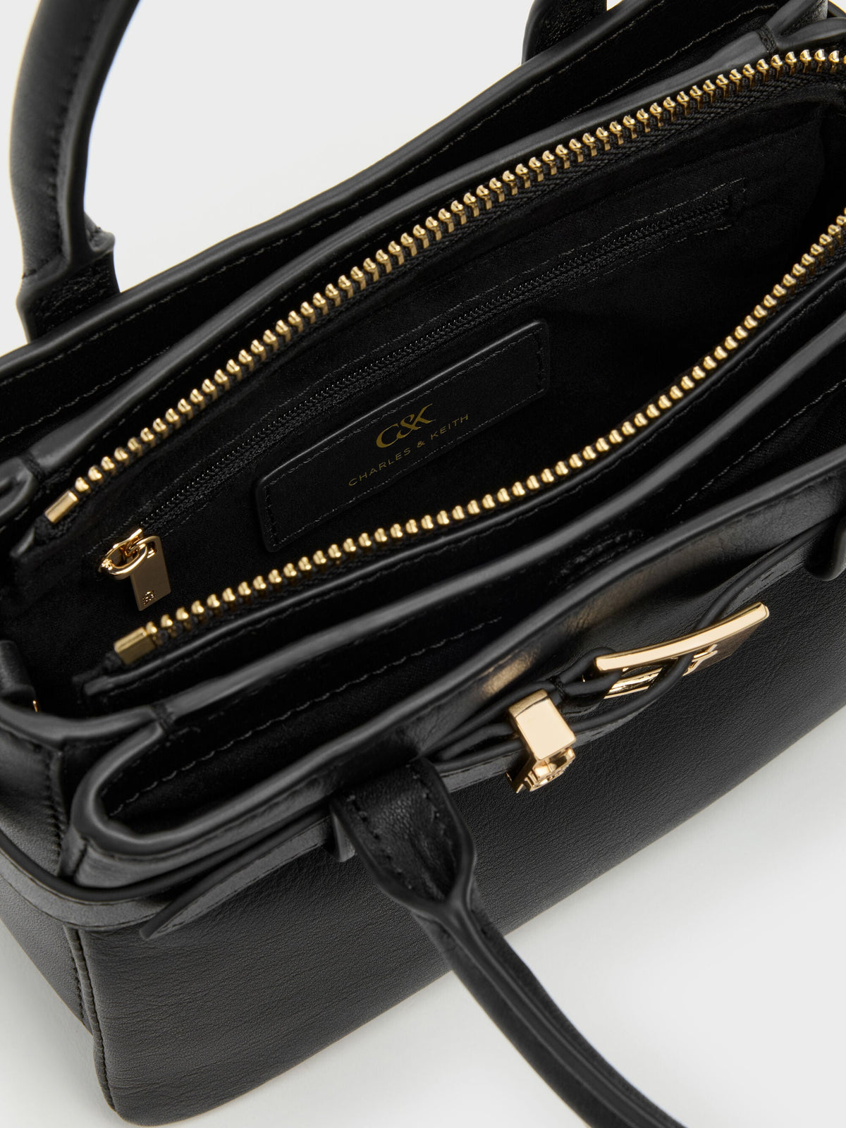 CHARLES & KEITH Classic | Jody Leather Belted Tote Bag - Black