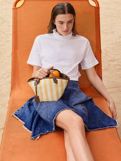 CHARLES & KEITH Discount | Mini Ivanna Canvas Striped Tote Bag - Butterscotch Yellow