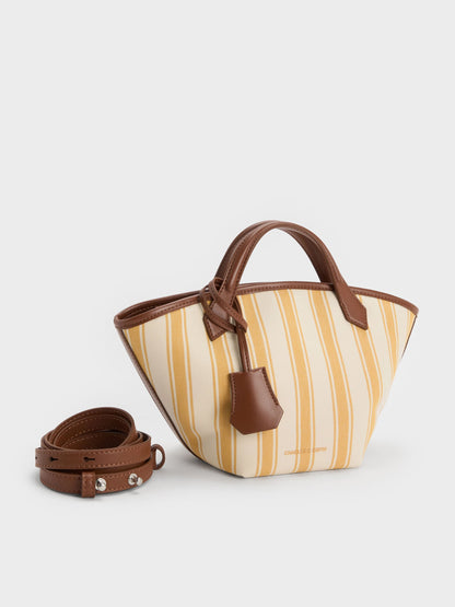 CHARLES & KEITH Discount | Mini Ivanna Canvas Striped Tote Bag - Butterscotch Yellow