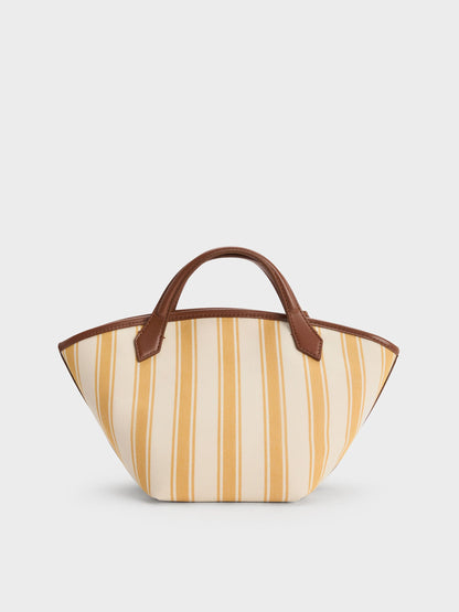 CHARLES & KEITH Discount | Mini Ivanna Canvas Striped Tote Bag - Butterscotch Yellow