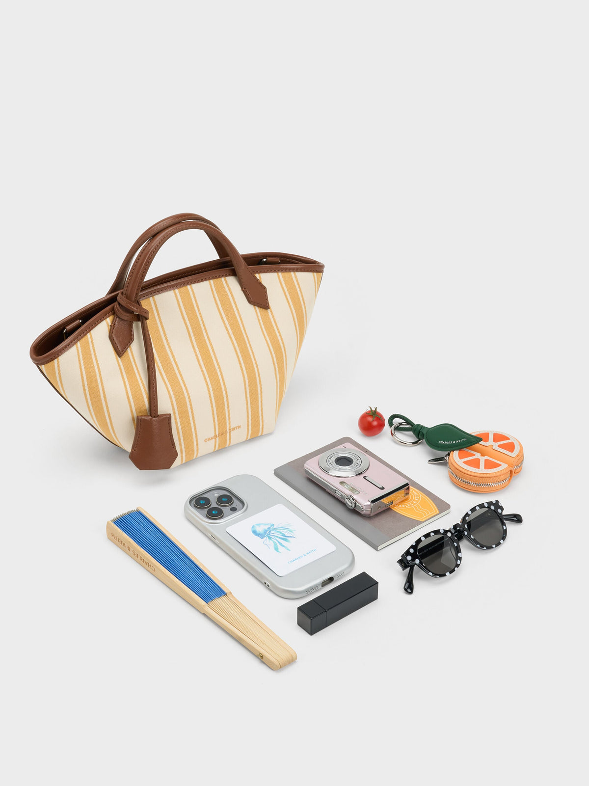 CHARLES & KEITH Discount | Mini Ivanna Canvas Striped Tote Bag - Butterscotch Yellow