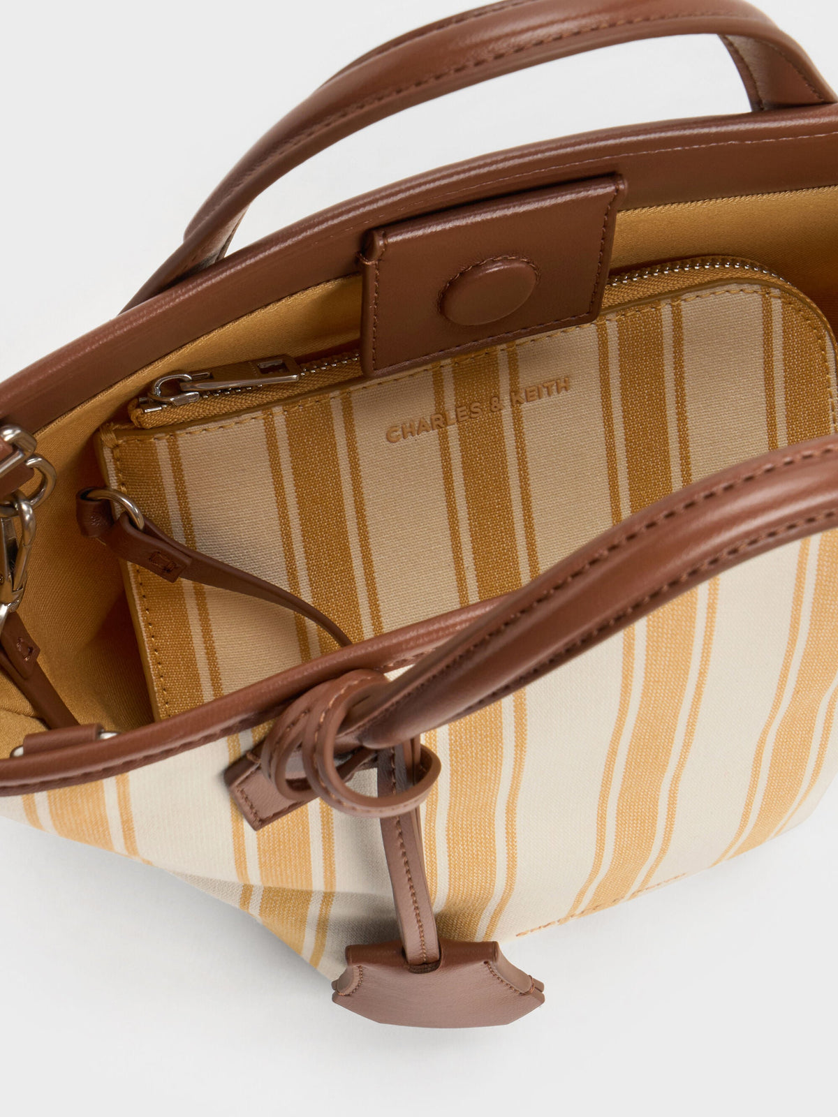 CHARLES & KEITH Discount | Mini Ivanna Canvas Striped Tote Bag - Butterscotch Yellow