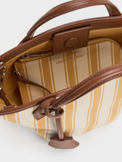 CHARLES & KEITH Discount | Mini Ivanna Canvas Striped Tote Bag - Butterscotch Yellow