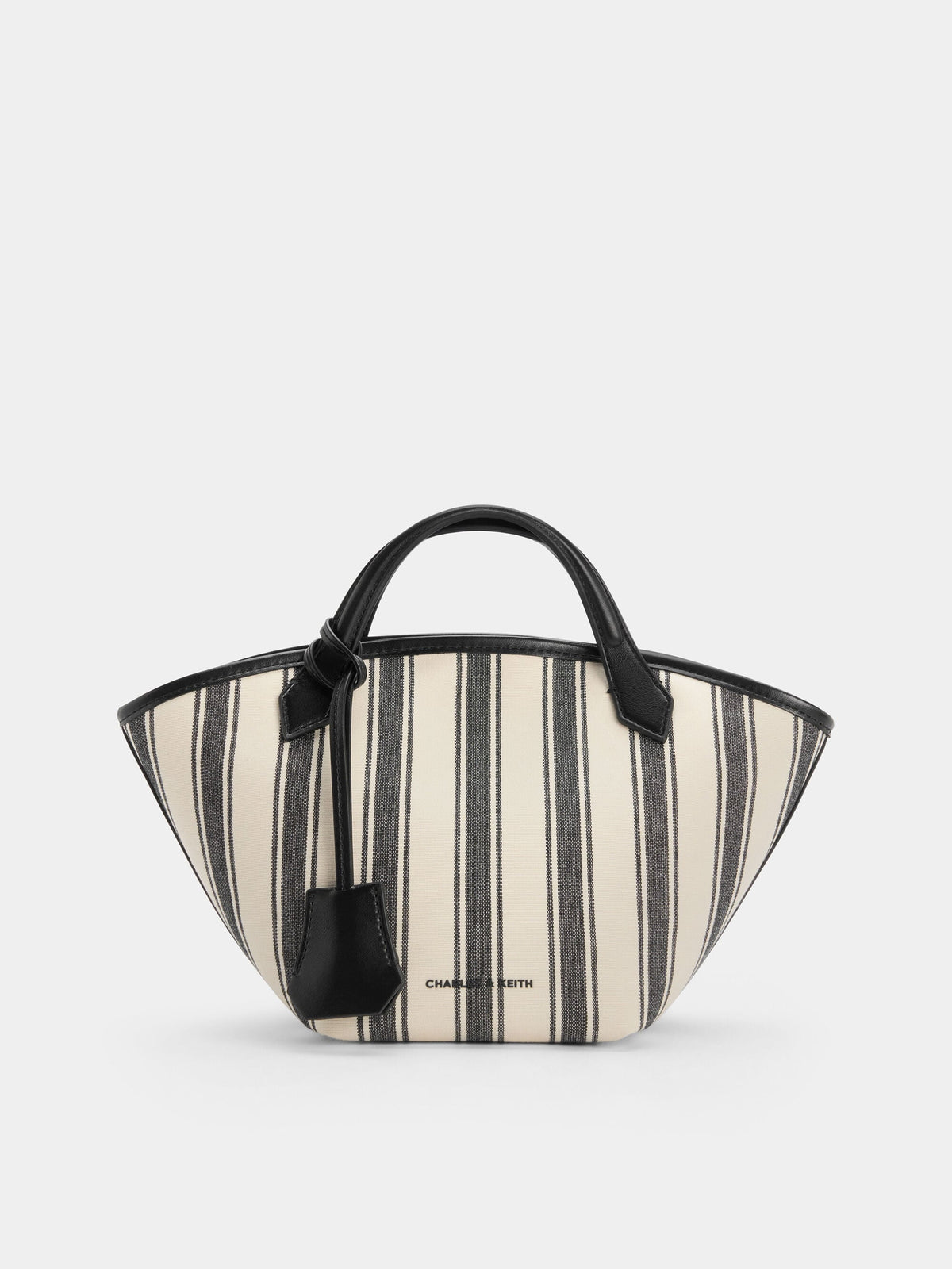 CHARLES & KEITH Smart Buy | Mini Ivanna Canvas Striped Tote Bag - Noir