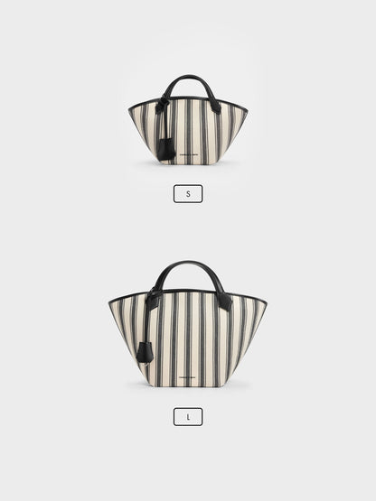 CHARLES & KEITH Smart Buy | Mini Ivanna Canvas Striped Tote Bag - Noir