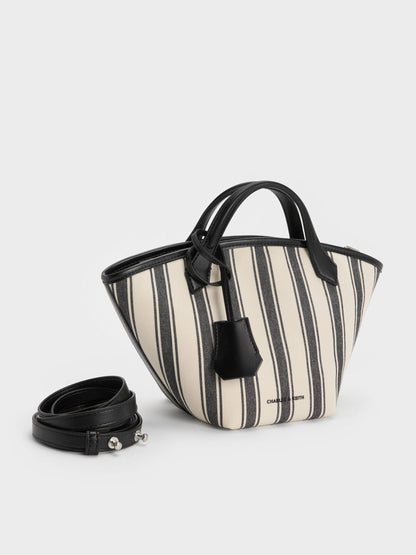 CHARLES & KEITH Smart Buy | Mini Ivanna Canvas Striped Tote Bag - Noir