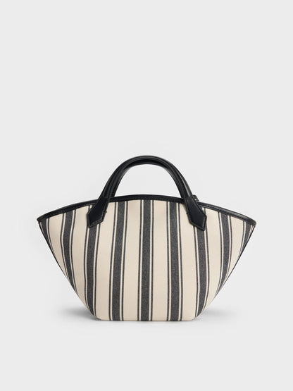 CHARLES & KEITH Smart Buy | Mini Ivanna Canvas Striped Tote Bag - Noir