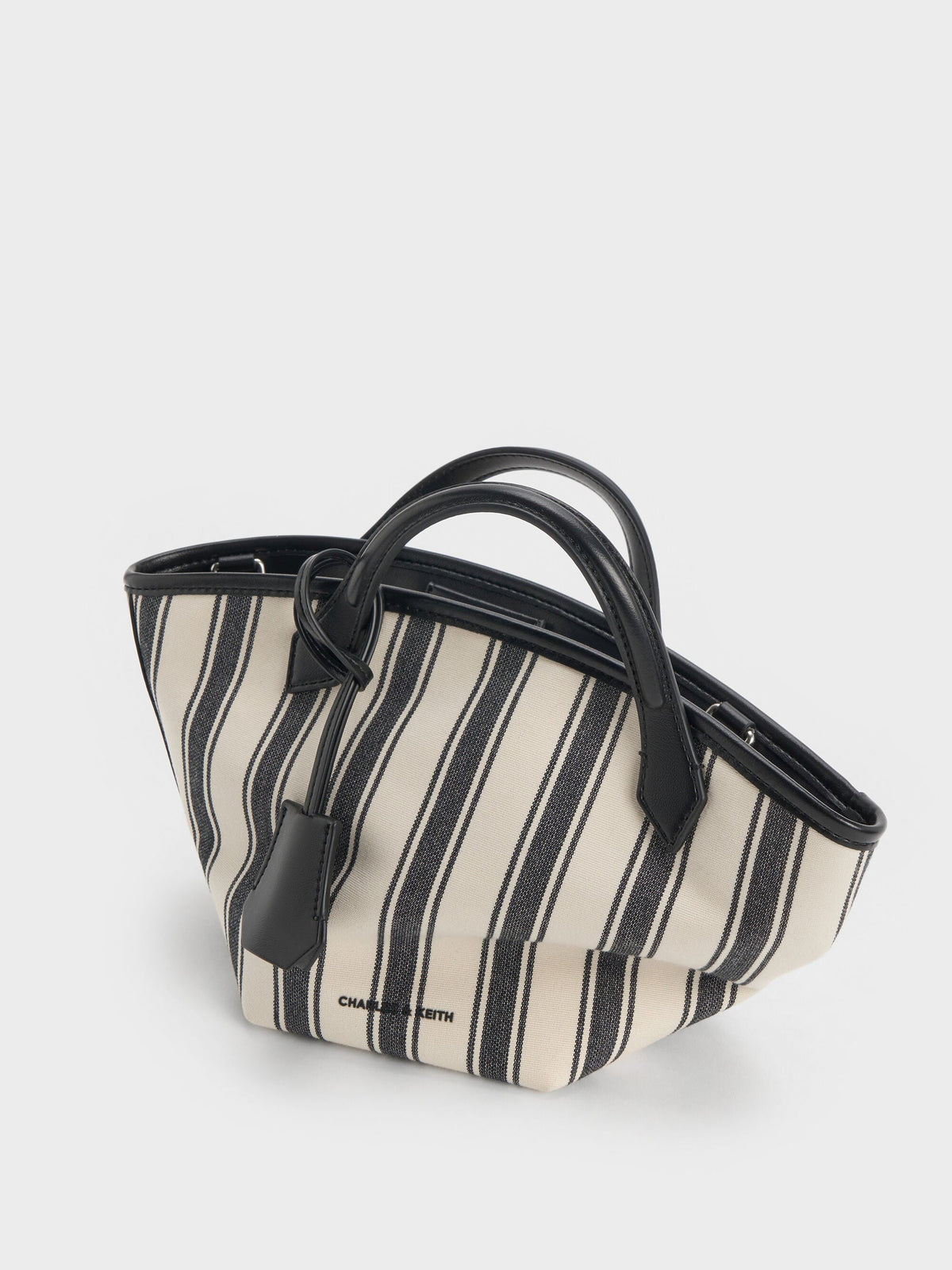 CHARLES & KEITH Smart Buy | Mini Ivanna Canvas Striped Tote Bag - Noir