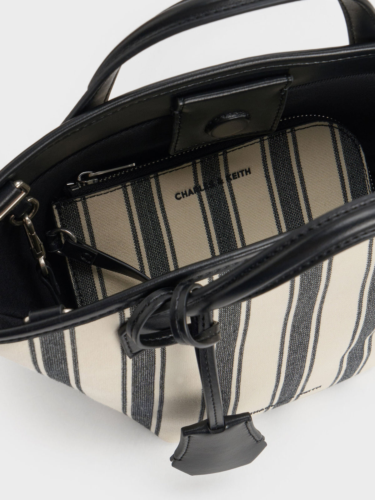 CHARLES & KEITH Smart Buy | Mini Ivanna Canvas Striped Tote Bag - Noir