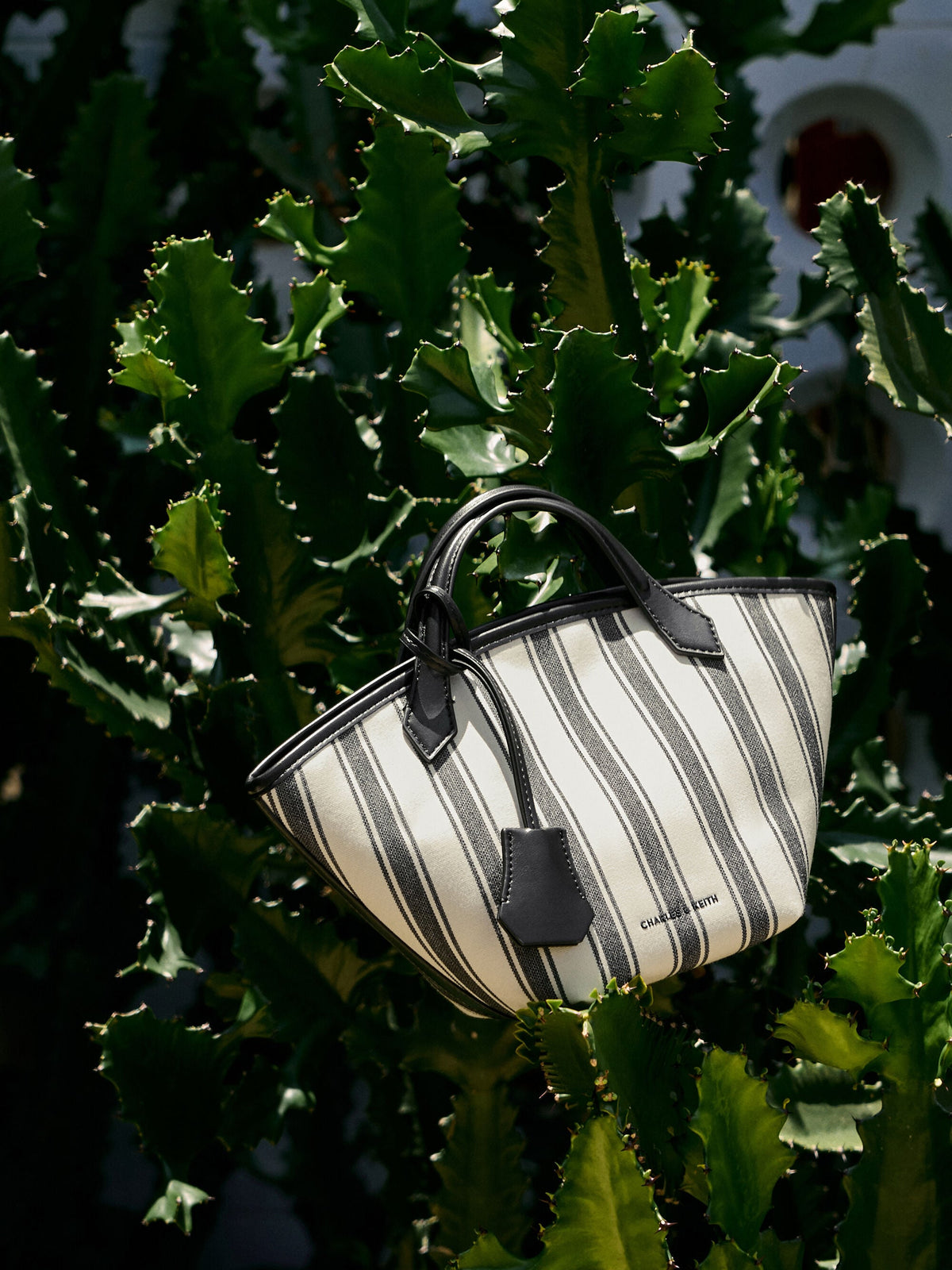 CHARLES & KEITH Smart Buy | Mini Ivanna Canvas Striped Tote Bag - Noir