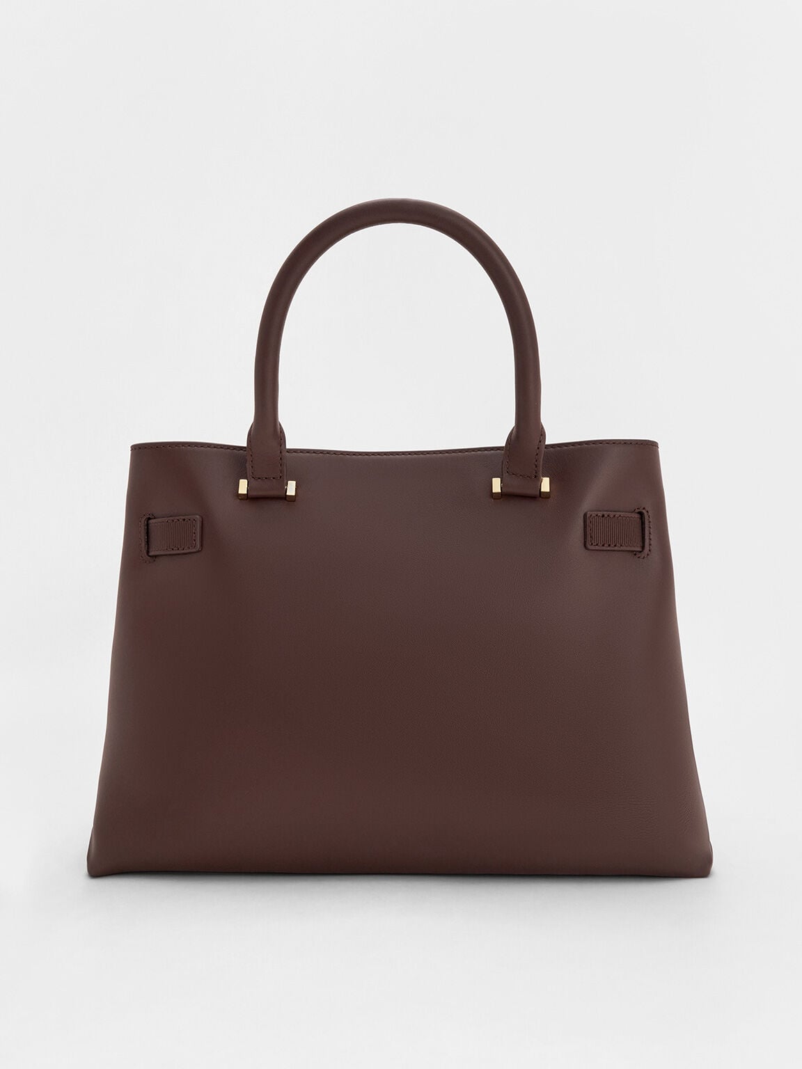 CHARLES & KEITH Best Seller | Voyager Leather Belted Tote Bag - Dark Brown