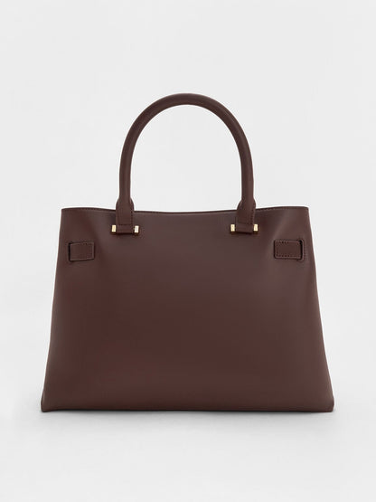 CHARLES & KEITH Best Seller | Voyager Leather Belted Tote Bag - Dark Brown