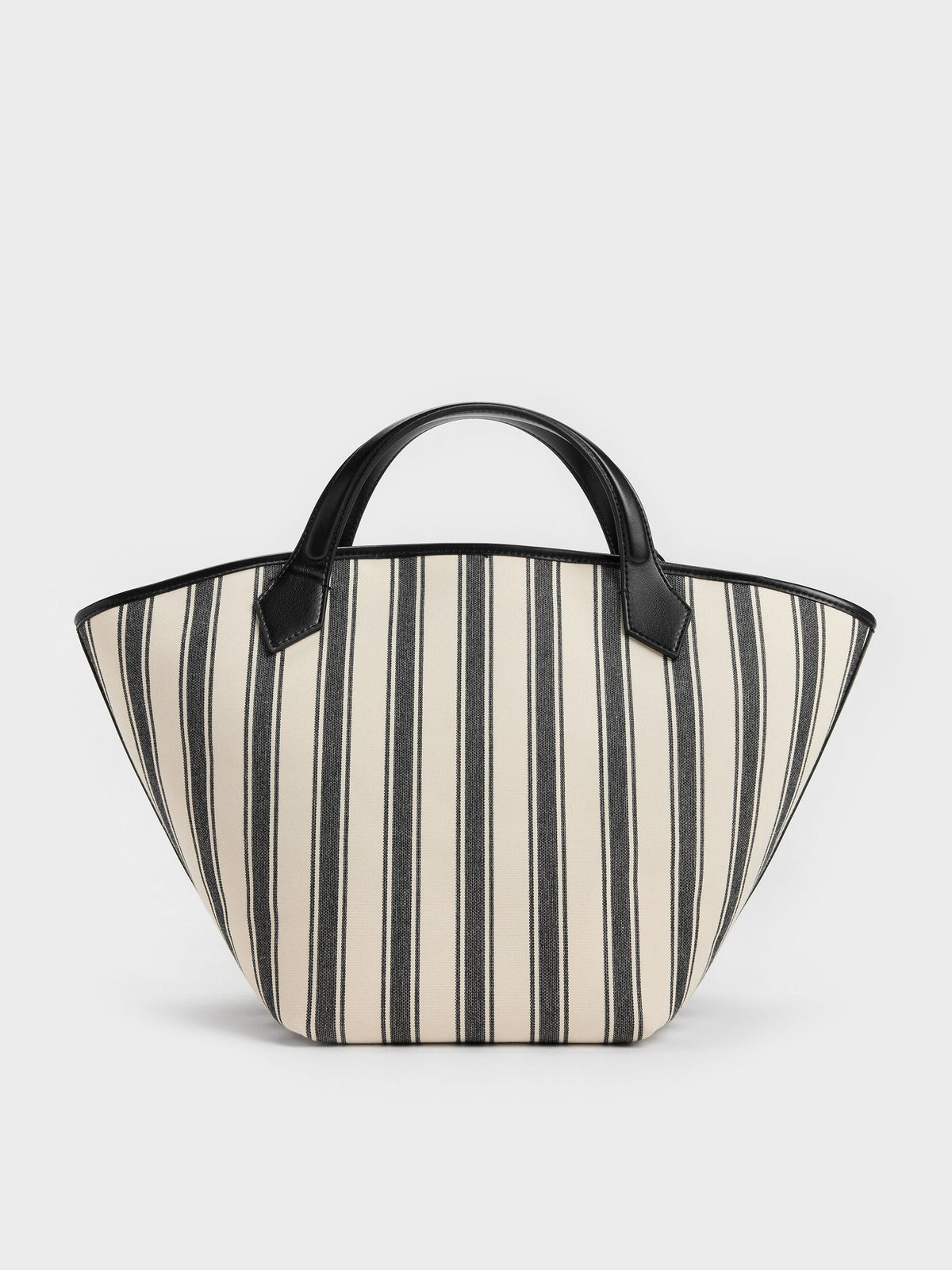 CHARLES & KEITH Quality | Large Ivanna Canvas Striped Tote Bag - Noir