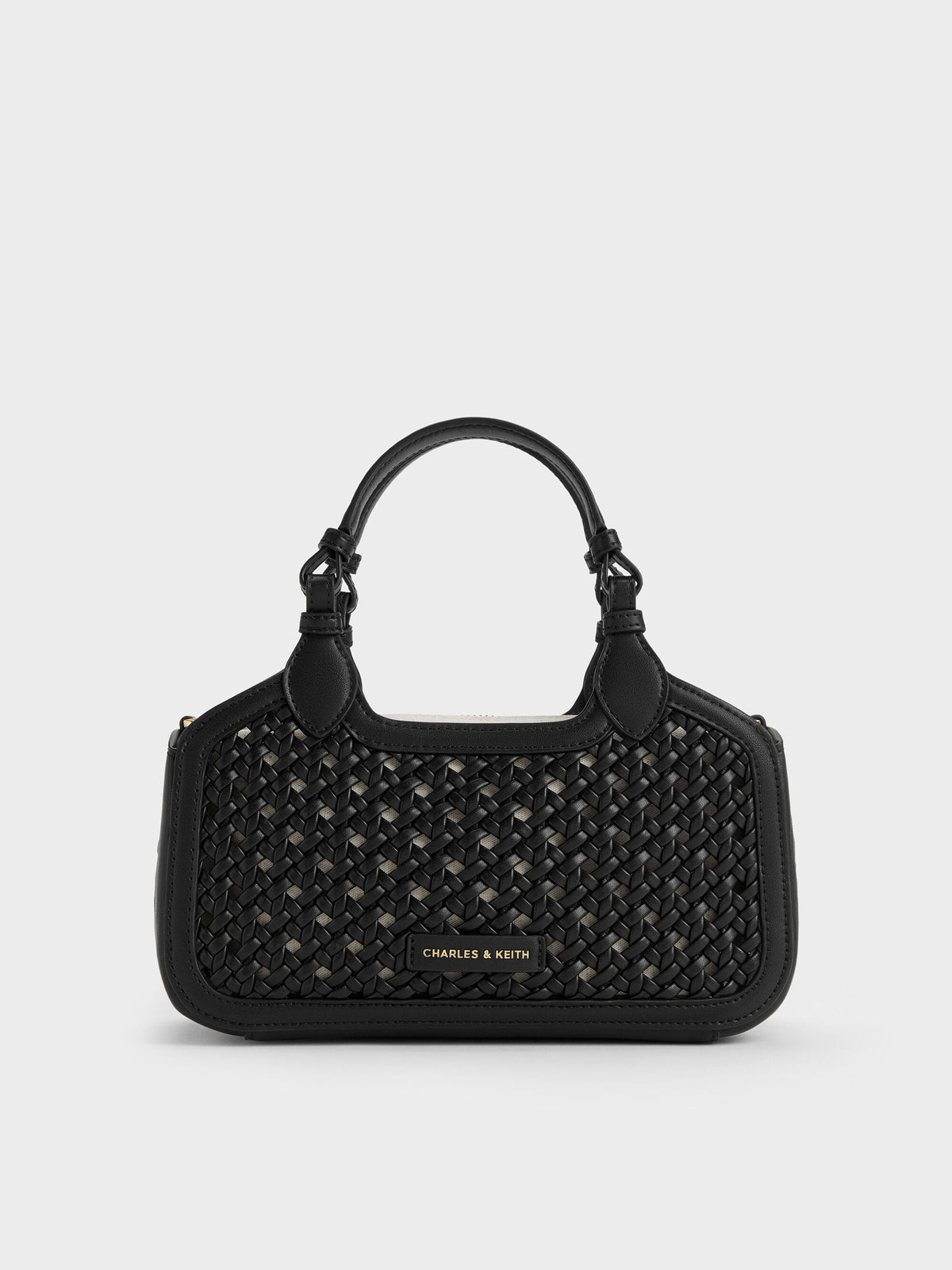 CHARLES & KEITH Hot Sale | Mini Azure Woven Tote Bag - Black