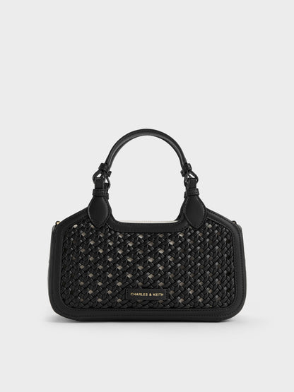 CHARLES & KEITH Hot Sale | Mini Azure Woven Tote Bag - Black