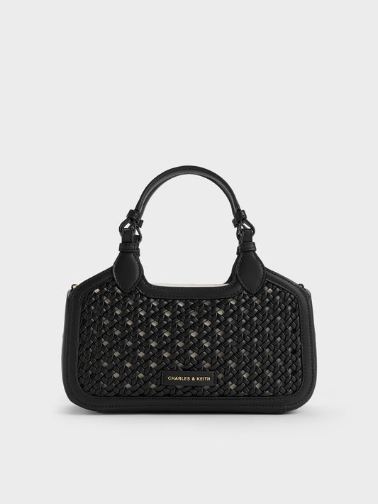 CHARLES & KEITH Hot Sale | Mini Azure Woven Tote Bag - Black