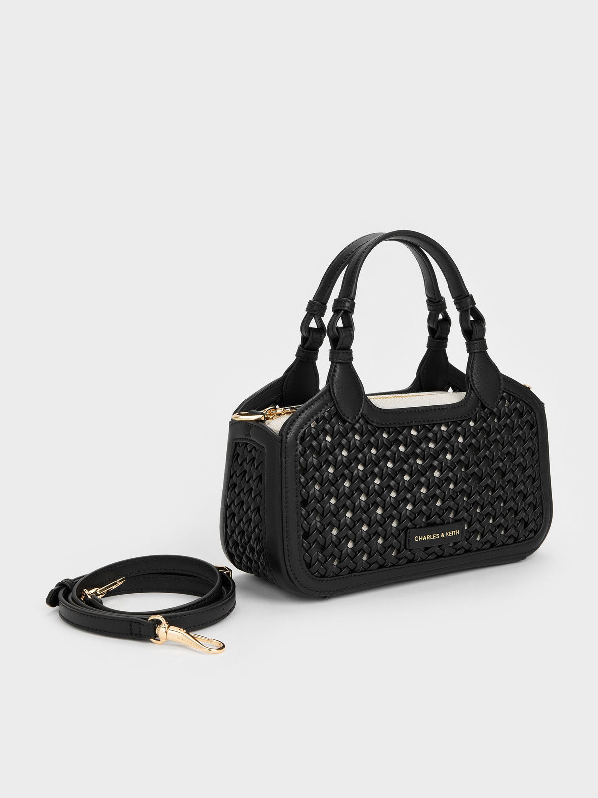 CHARLES & KEITH Hot Sale | Mini Azure Woven Tote Bag - Black
