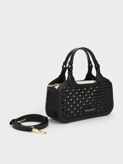 CHARLES & KEITH Hot Sale | Mini Azure Woven Tote Bag - Black