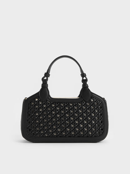 CHARLES & KEITH Hot Sale | Mini Azure Woven Tote Bag - Black