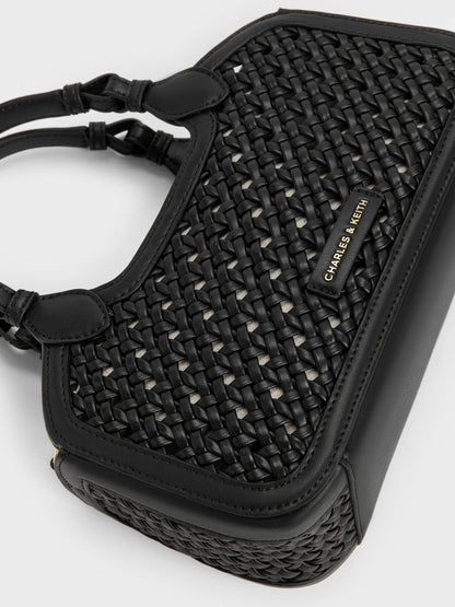 CHARLES & KEITH Hot Sale | Mini Azure Woven Tote Bag - Black