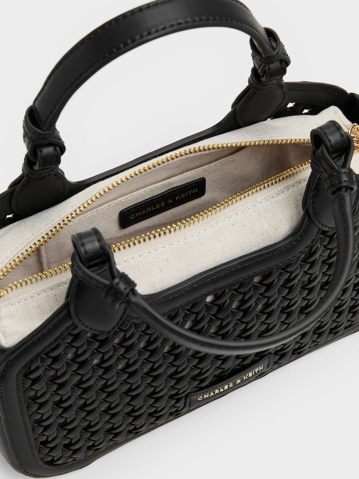 CHARLES & KEITH Hot Sale | Mini Azure Woven Tote Bag - Black
