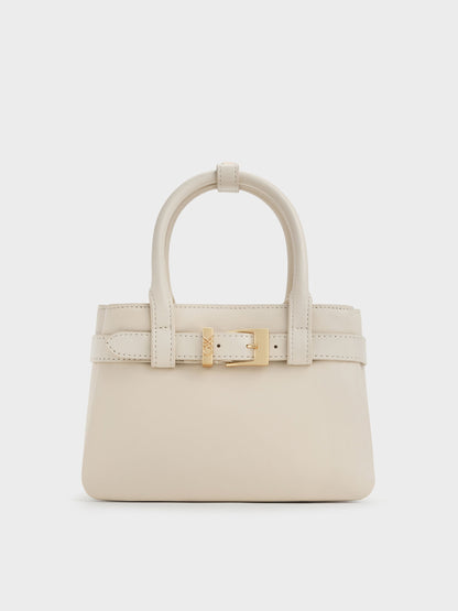 CHARLES & KEITH Recommended | Jody Leather Belted Tote Bag - Chalk