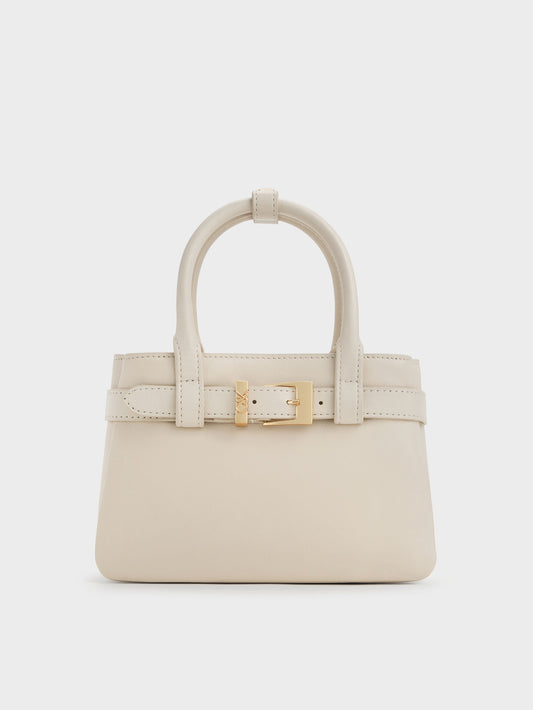 CHARLES & KEITH Recommended | Jody Leather Belted Tote Bag - Chalk