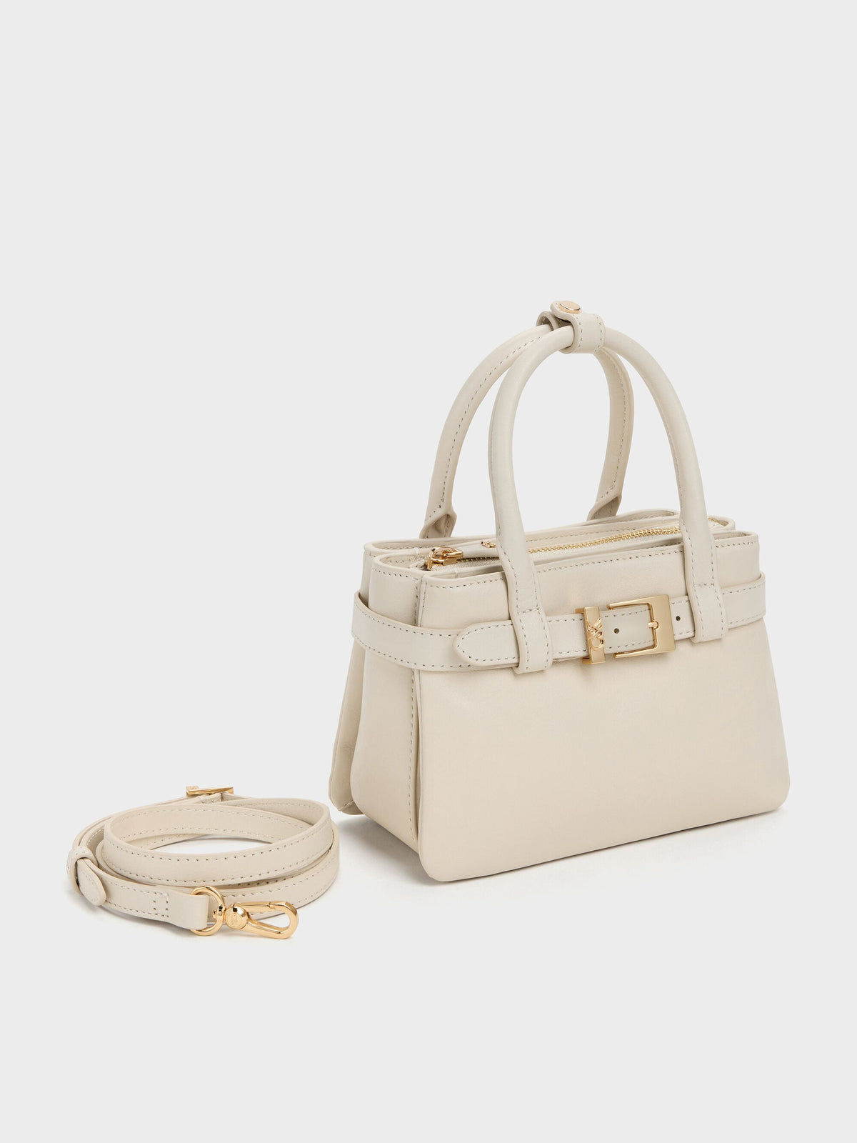 CHARLES & KEITH Recommended | Jody Leather Belted Tote Bag - Chalk