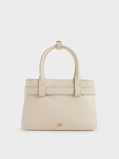 CHARLES & KEITH Recommended | Jody Leather Belted Tote Bag - Chalk