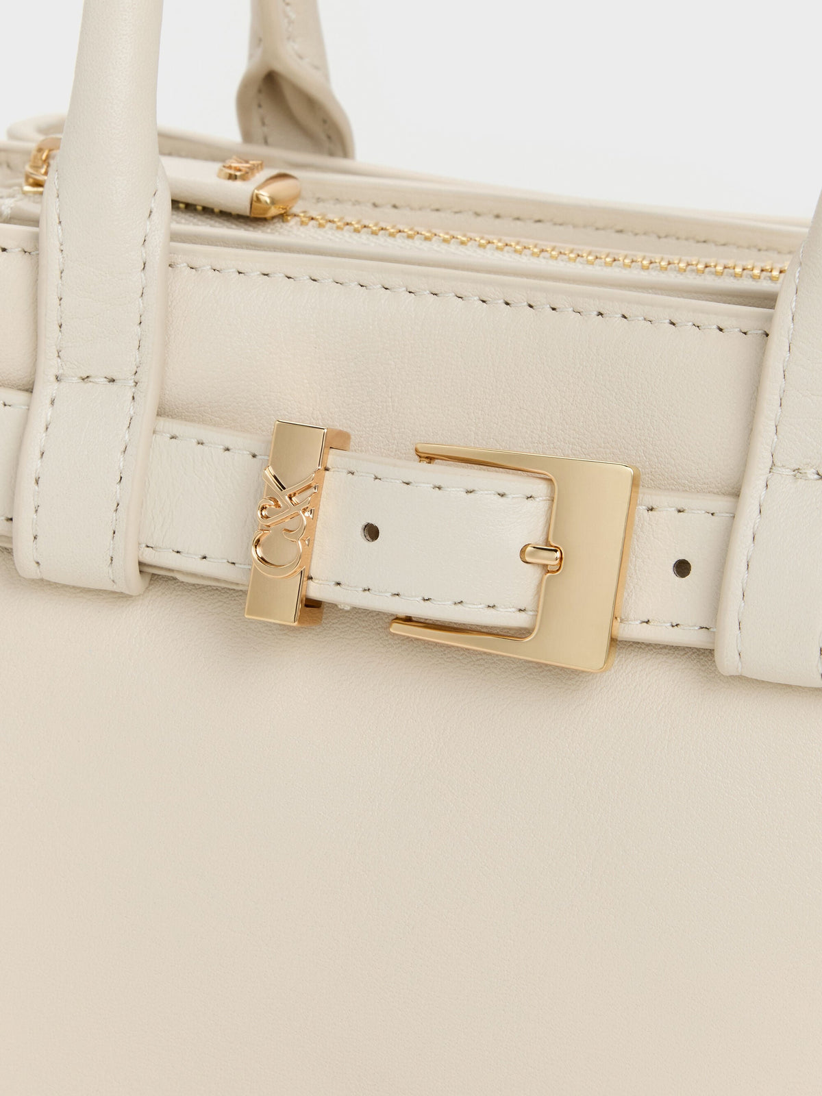 CHARLES & KEITH Recommended | Jody Leather Belted Tote Bag - Chalk