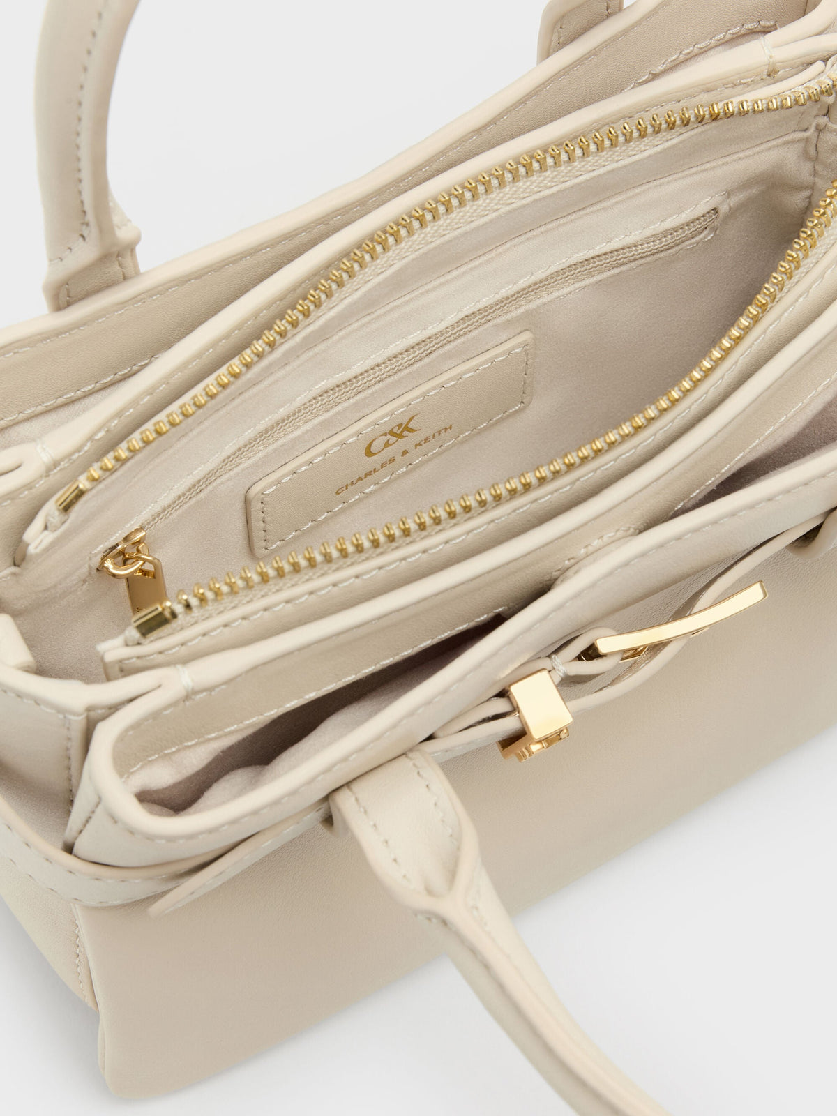 CHARLES & KEITH Recommended | Jody Leather Belted Tote Bag - Chalk