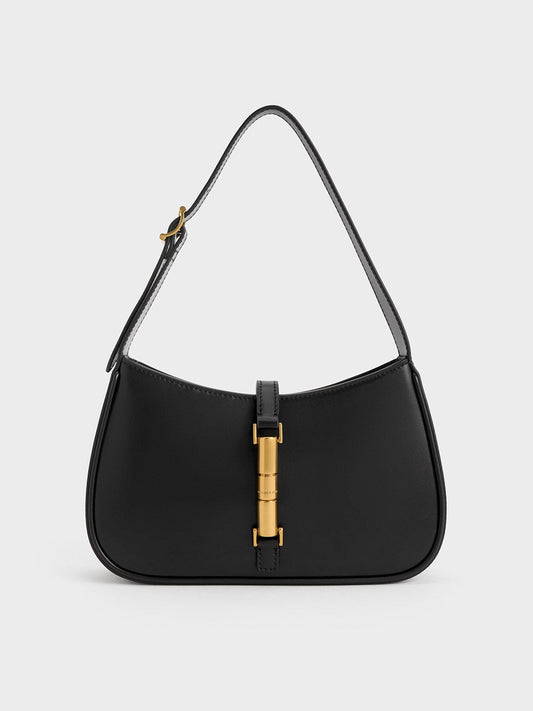 CHARLES & KEITH Trending | Cesia Metallic-Accent Shoulder Bag - Black