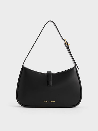 CHARLES & KEITH Trending | Cesia Metallic-Accent Shoulder Bag - Black