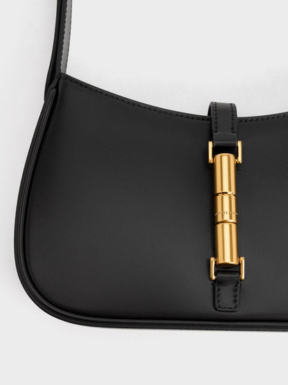 CHARLES & KEITH Trending | Cesia Metallic-Accent Shoulder Bag - Black