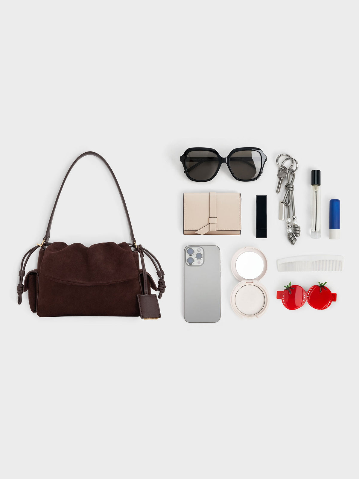 CHARLES & KEITH Everyday | Khai Ruched Top Handle Bag - Espresso Brown