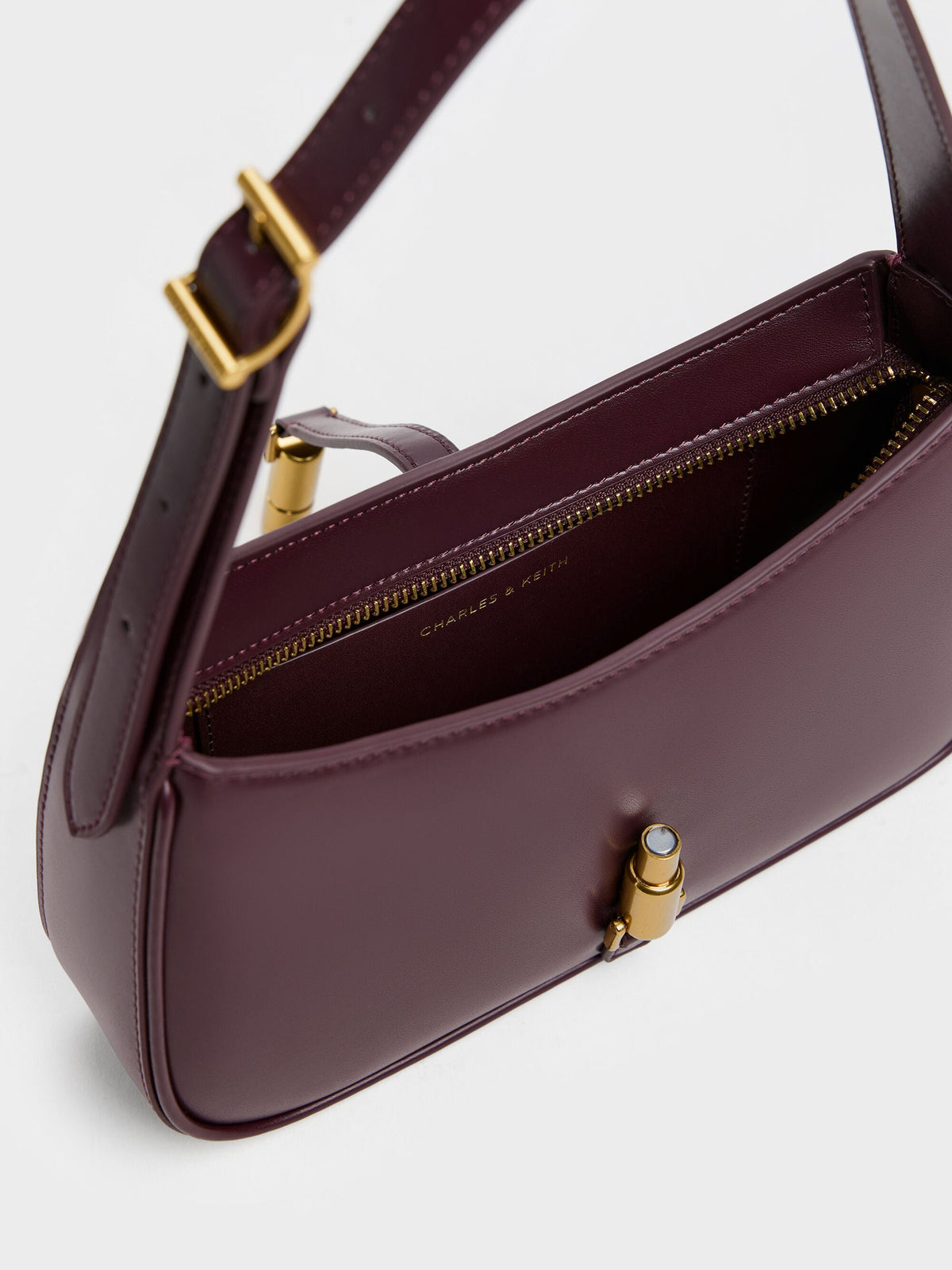 CHARLES & KEITH Trending | Cesia Metallic-Accent Shoulder Bag - Wineberry Red