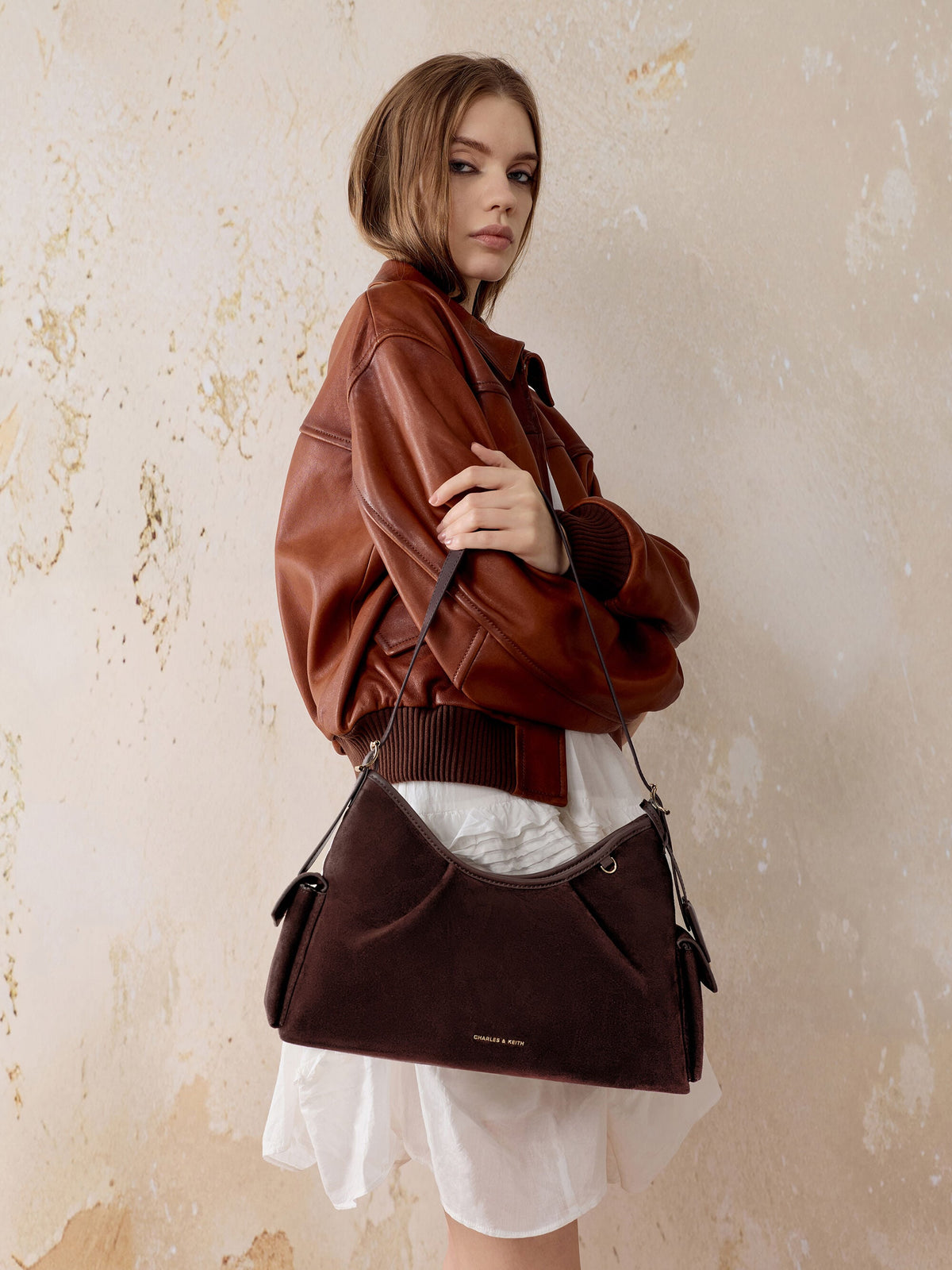 CHARLES & KEITH Popular | Khai Side-Pocket Shoulder Bag - Espresso Brown