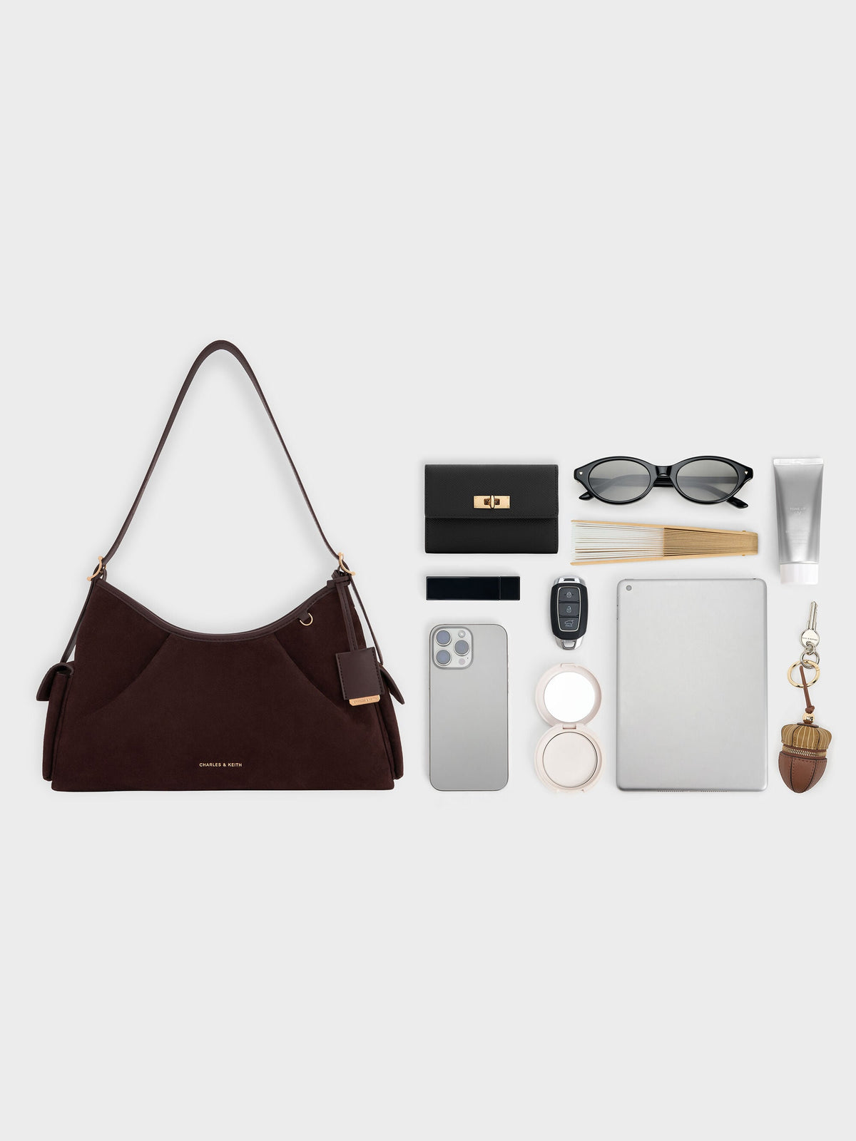 CHARLES & KEITH Popular | Khai Side-Pocket Shoulder Bag - Espresso Brown