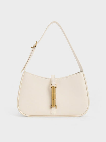 CHARLES & KEITH Top Pick | Cesia Metallic-Accent Shoulder Bag - Cream