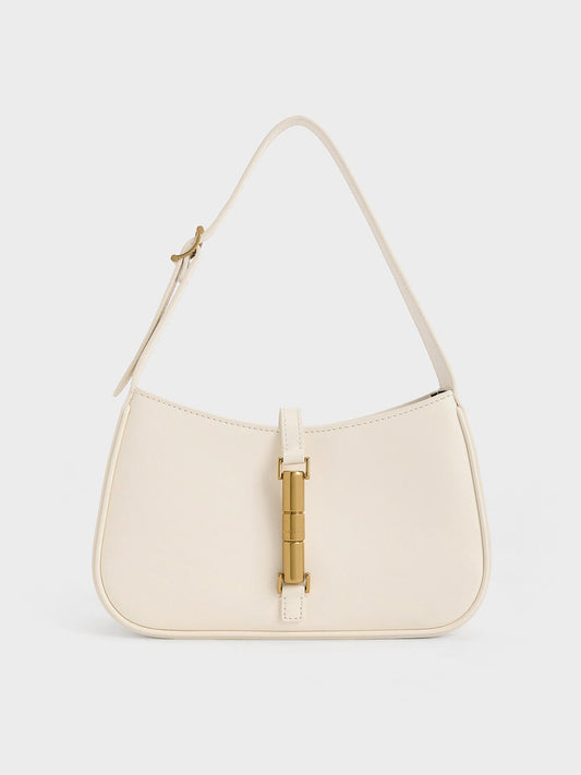 CHARLES & KEITH Top Pick | Cesia Metallic-Accent Shoulder Bag - Cream