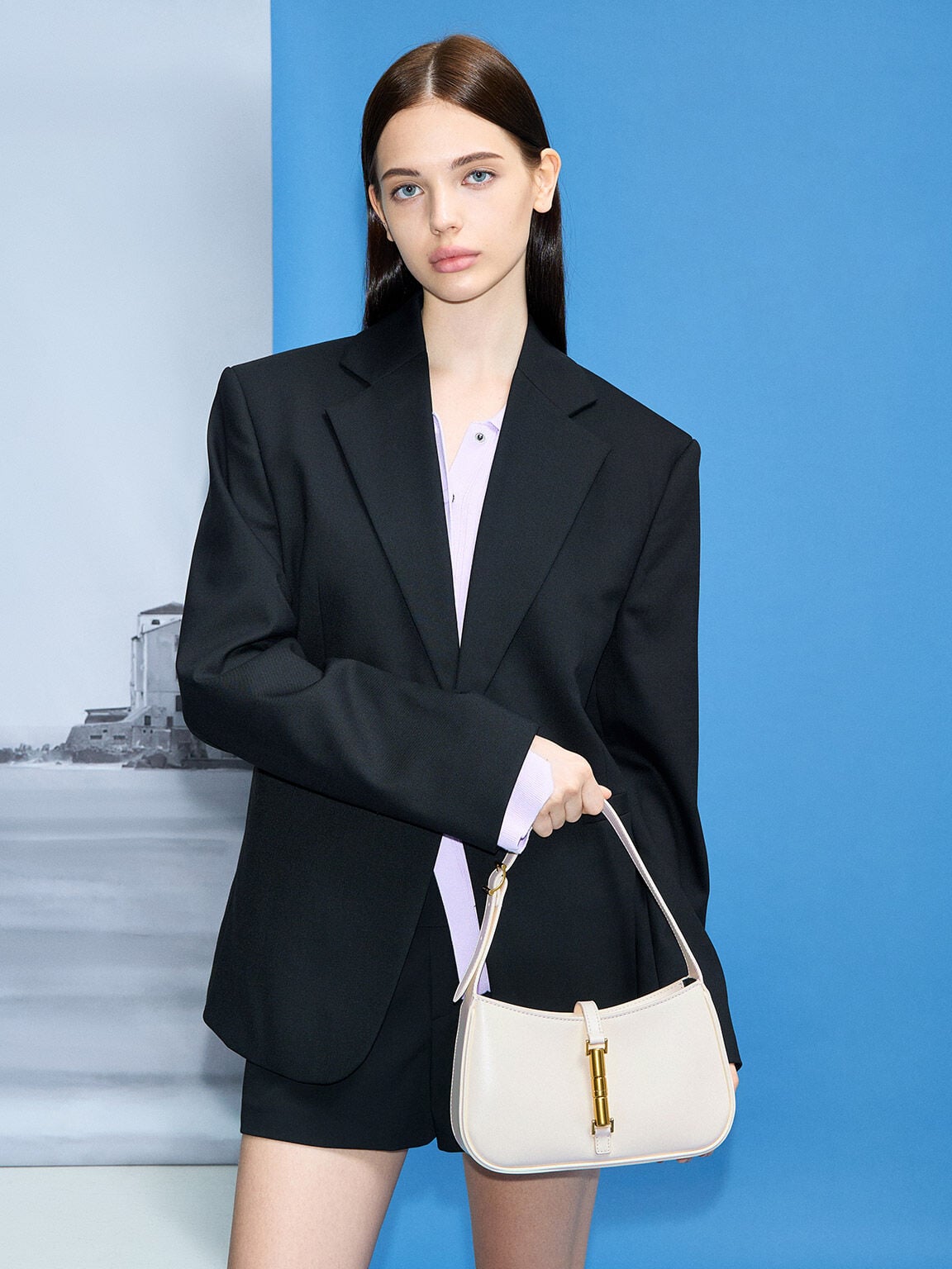 CHARLES & KEITH Top Pick | Cesia Metallic-Accent Shoulder Bag - Cream