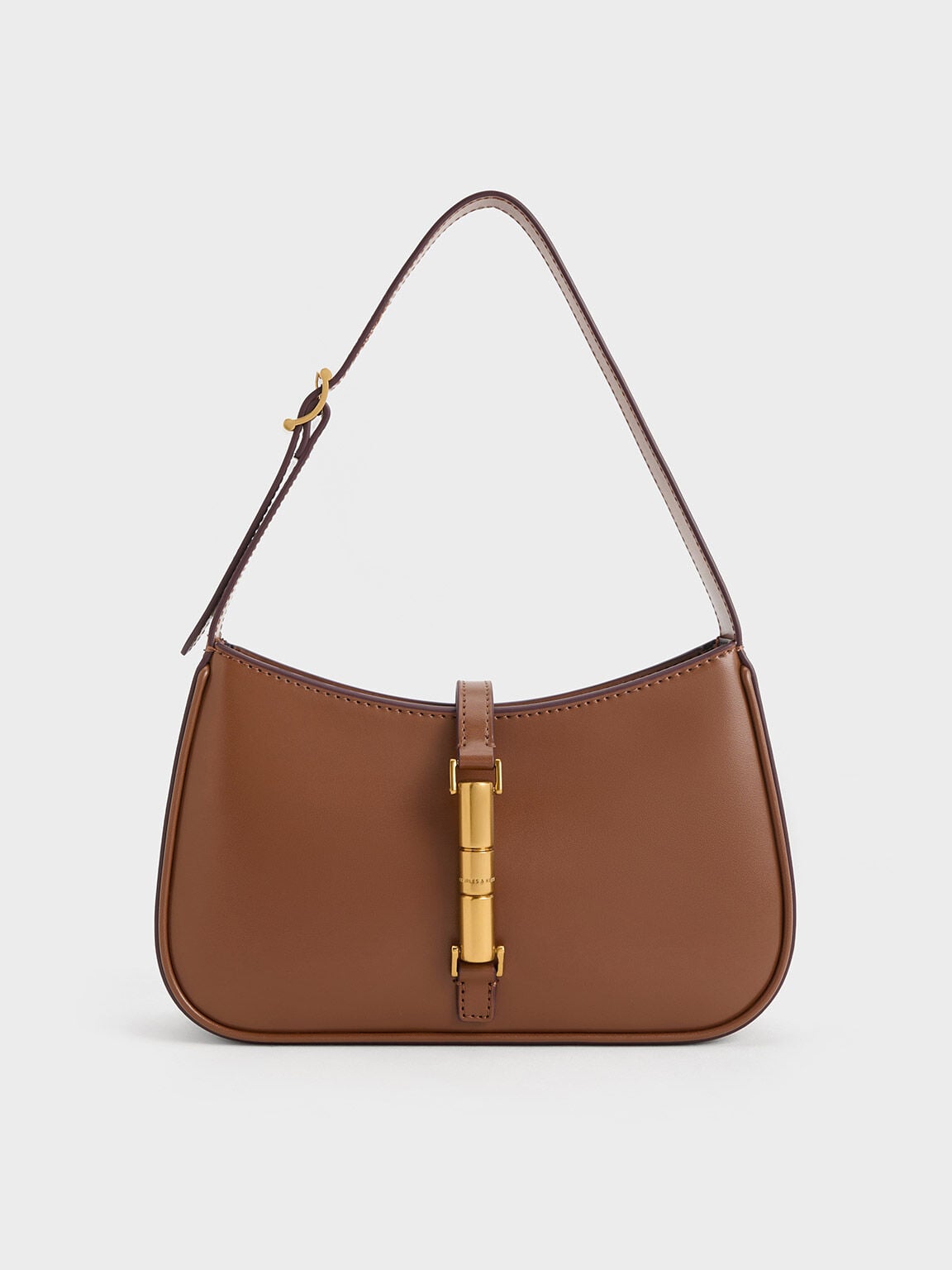 CHARLES & KEITH Value | Cesia Metallic-Accent Shoulder Bag - Chocolate