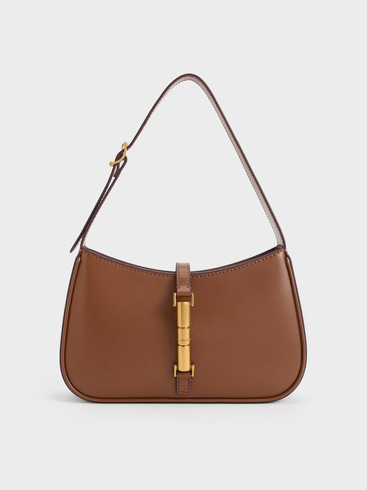 CHARLES & KEITH Value | Cesia Metallic-Accent Shoulder Bag - Chocolate