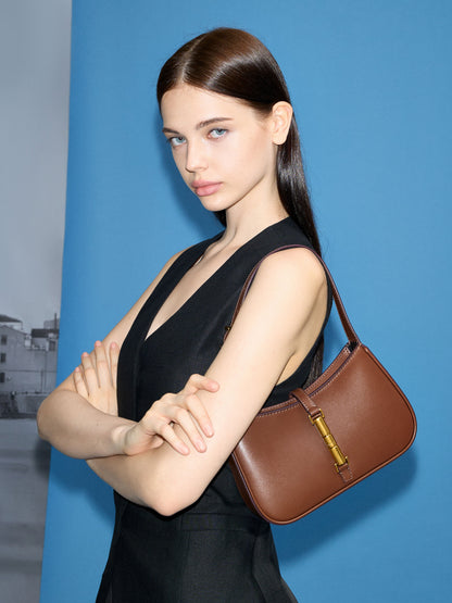 CHARLES & KEITH Value | Cesia Metallic-Accent Shoulder Bag - Chocolate
