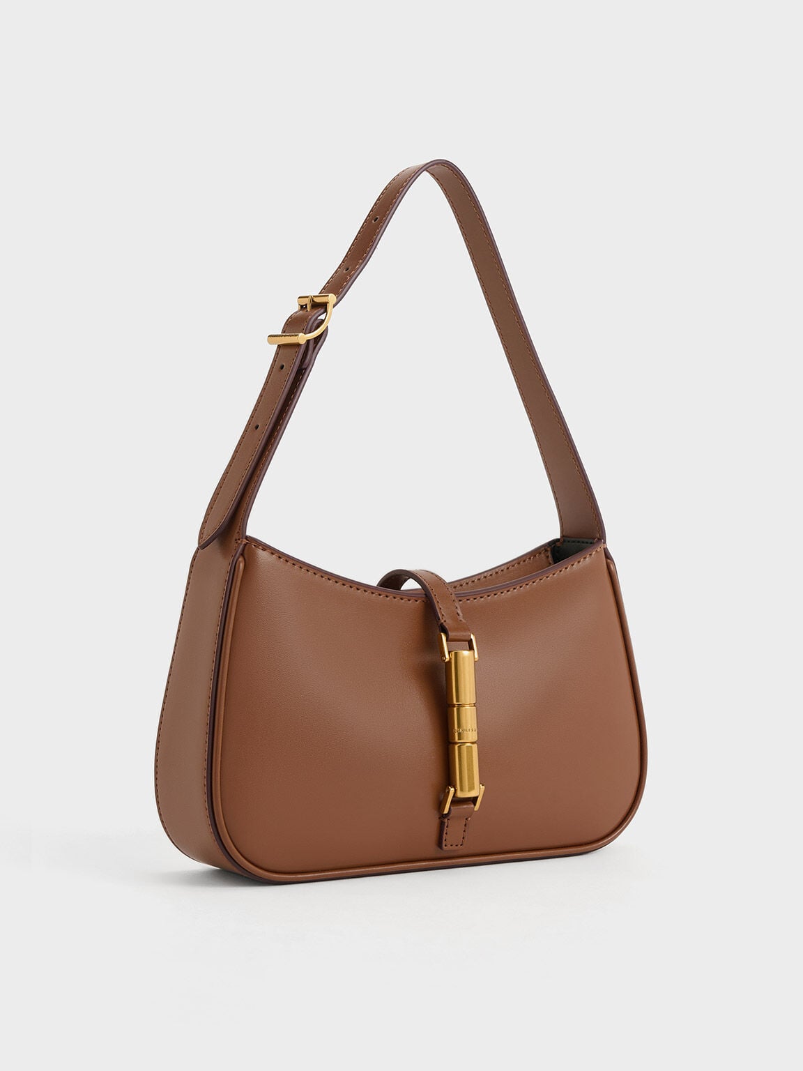 CHARLES & KEITH Value | Cesia Metallic-Accent Shoulder Bag - Chocolate