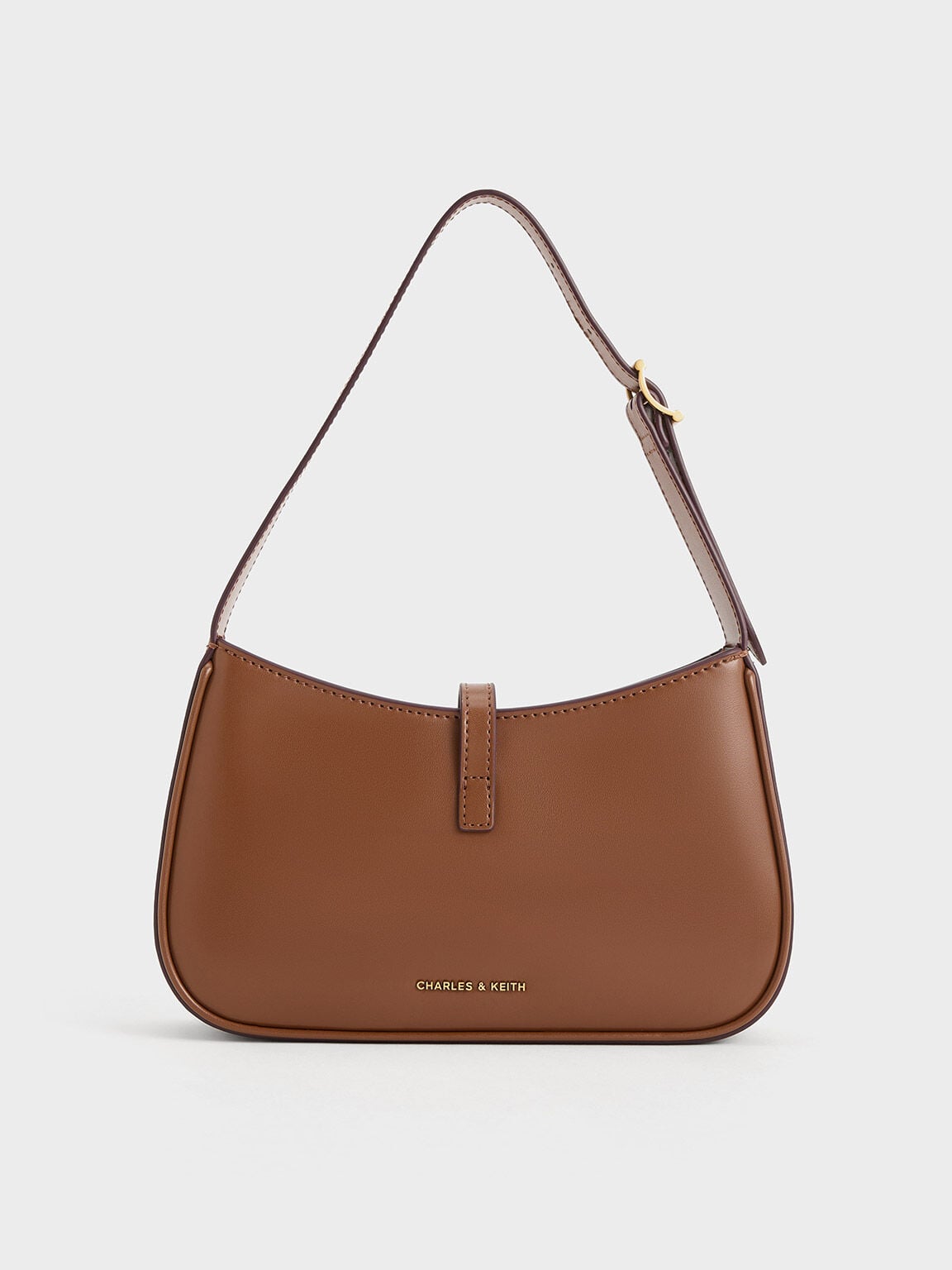 CHARLES & KEITH Value | Cesia Metallic-Accent Shoulder Bag - Chocolate